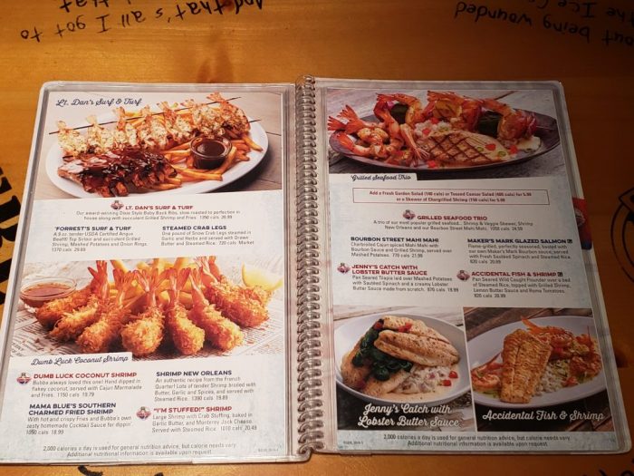 Bubba gump dairy free menu