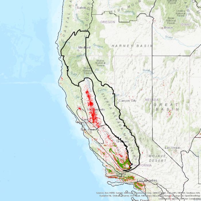 Sierra nevada mountains topographic map