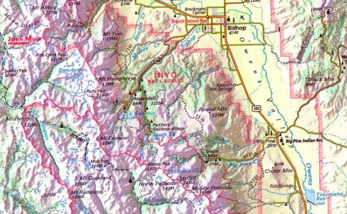 Sierra nevada mountains topographic map